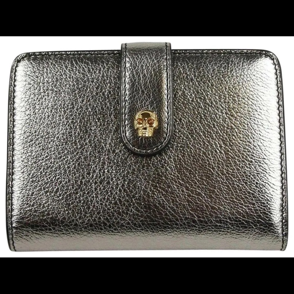 Alexander McQueen Silver Metallic Grain Leather Folded Coin Purse 516313 1300
